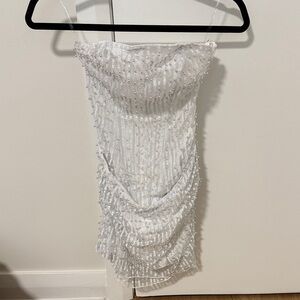 Oh Polly White Strapless Mini Dress with Beaded Detail